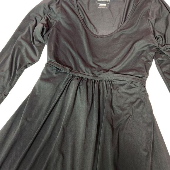 Merrell Womens Sz L Dress Long Sleeve Heavy Stretch Tie Waist Knee Length Black - Picture 5 of 10